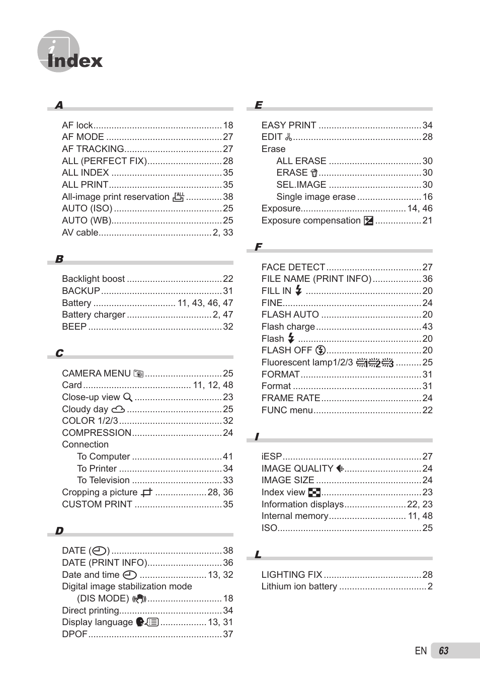 Index | Olympus X-560WP User Manual | Page 63 / 66