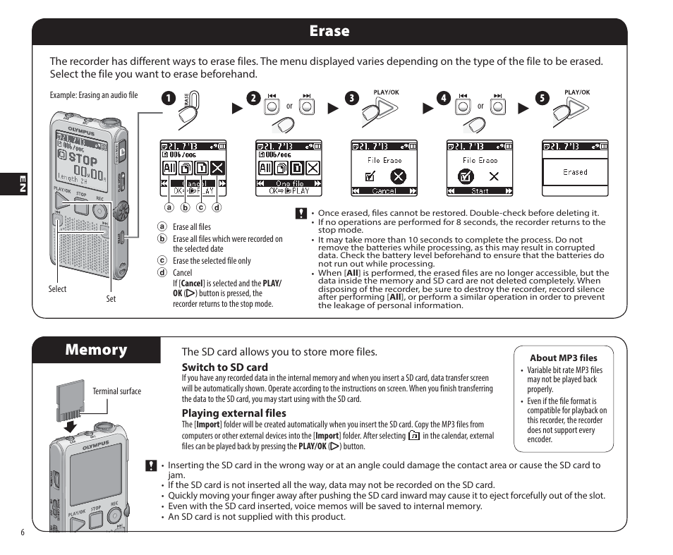 Erase | Olympus DP-311 User Manual | Page 6 / 9
