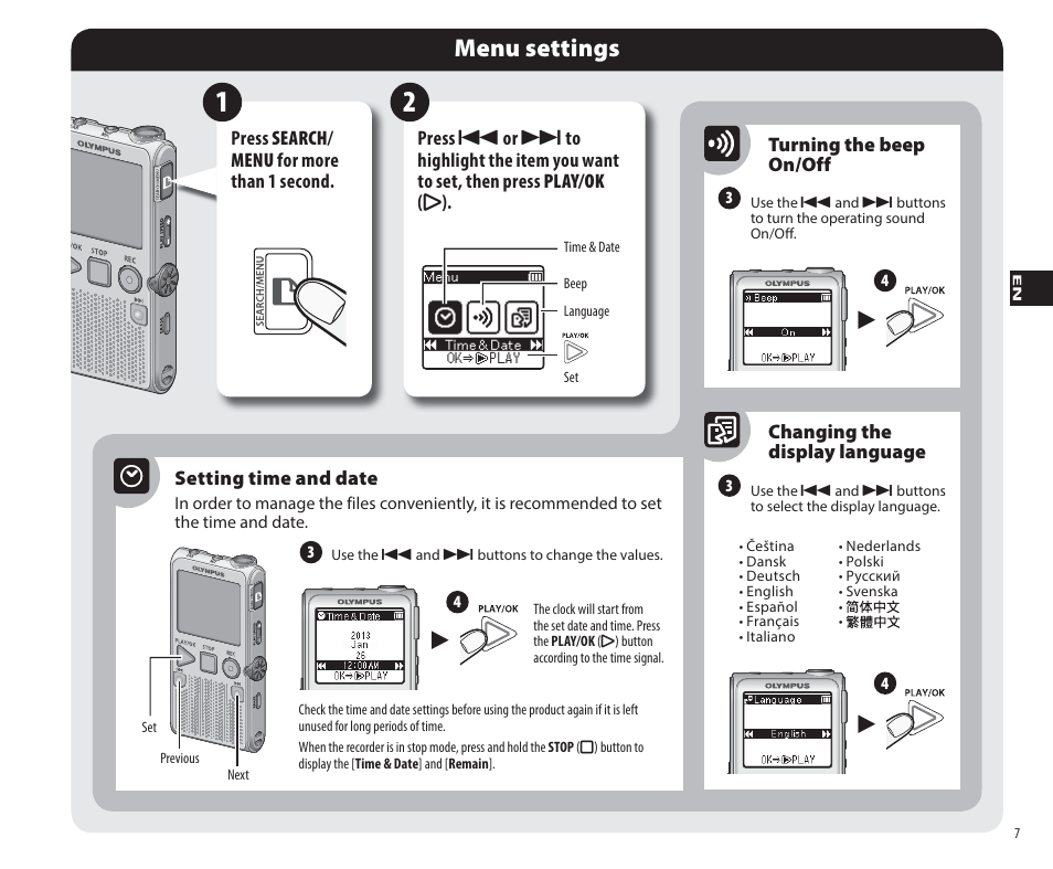 Menu settings | Olympus DP-311 User Manual | Page 7 / 9