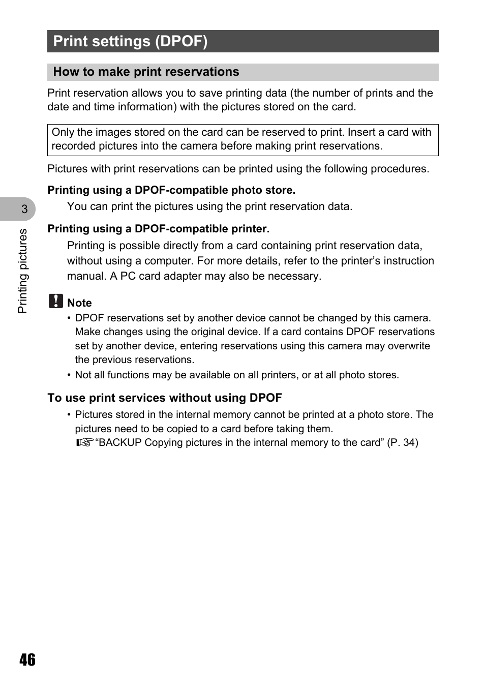 Print settings (dpof), How to make print reservations, Print settings (dpof)” (p. 46) | Olympus µ 810 User Manual | Page 46 / 88