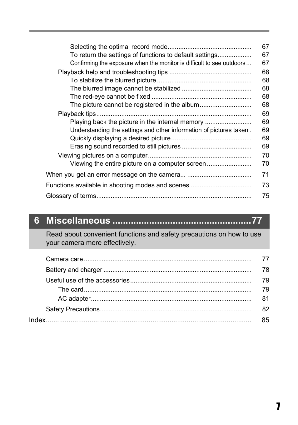 6 miscellaneous | Olympus µ 810 User Manual | Page 7 / 88