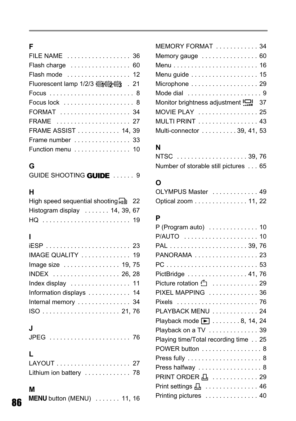 Olympus µ 810 User Manual | Page 86 / 88