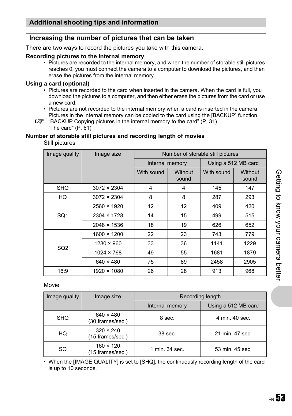 Additional shooting tips and information, Get ting to know your camera be tt er | Olympus µ 780 User Manual | Page 53 / 78