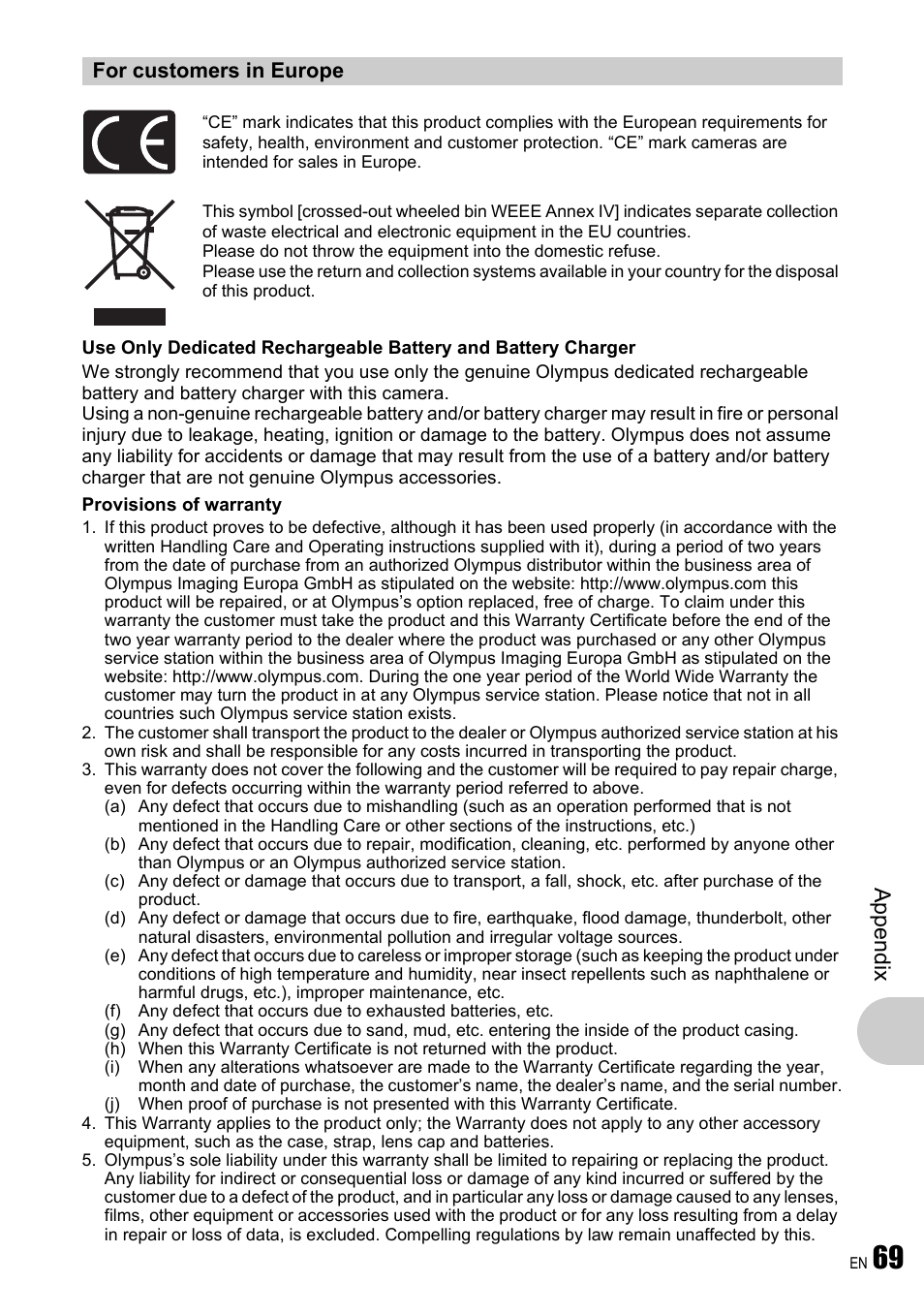Ap pend ix | Olympus µ 780 User Manual | Page 69 / 78