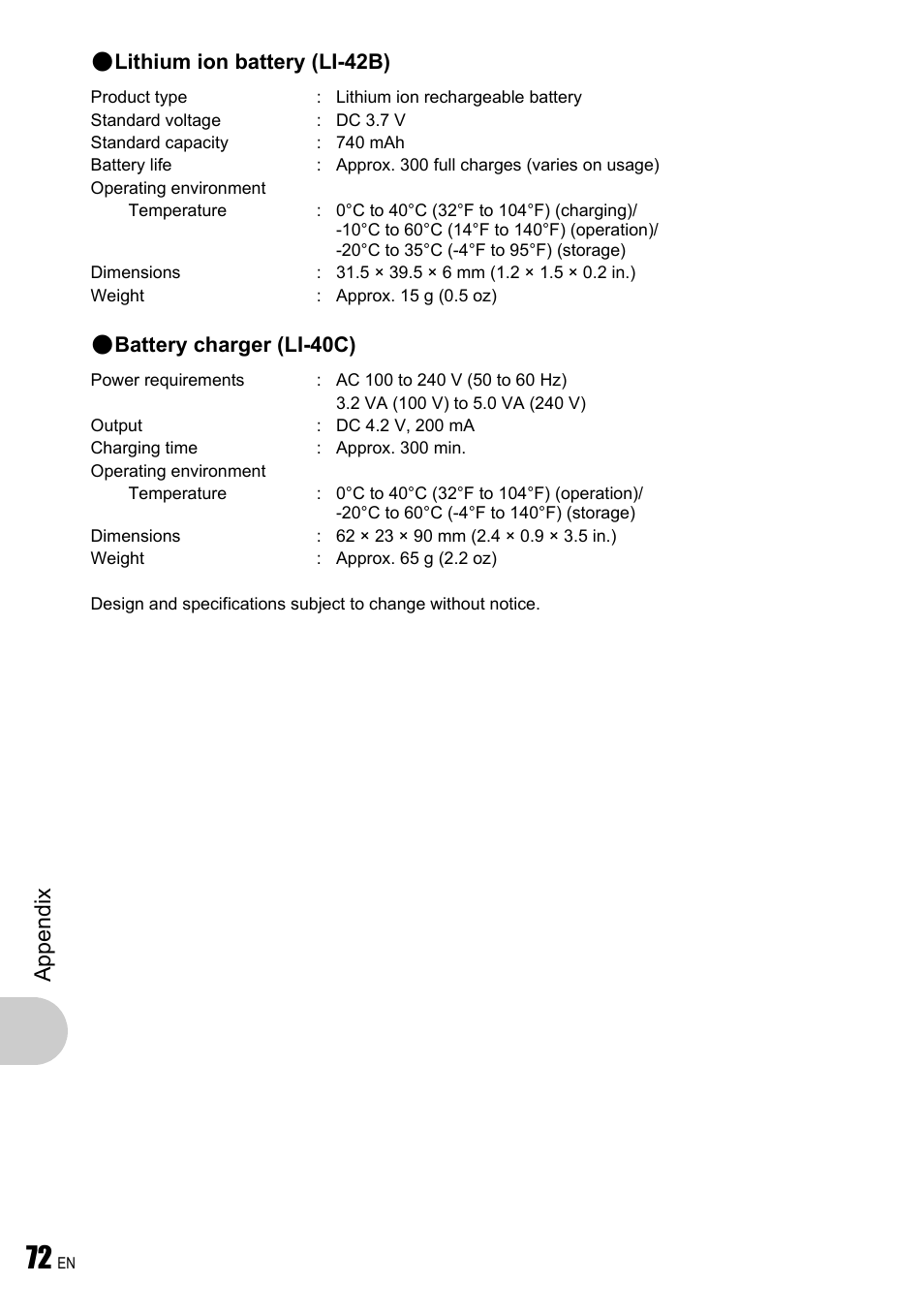 App endi x | Olympus µ 780 User Manual | Page 72 / 78