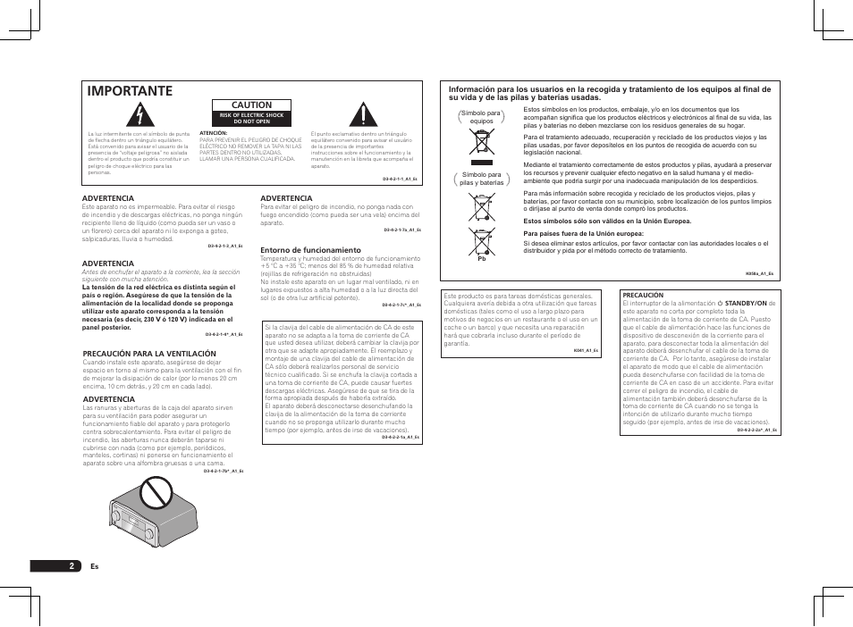 Importante | Pioneer SC-LX75 User Manual | Page 36 / 72