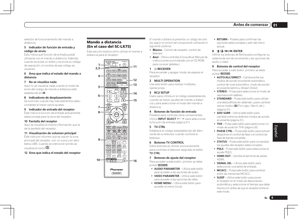 Mando a distancia (en el caso del sc-lx75), 01 antes de comenzar | Pioneer SC-LX75 User Manual | Page 43 / 72