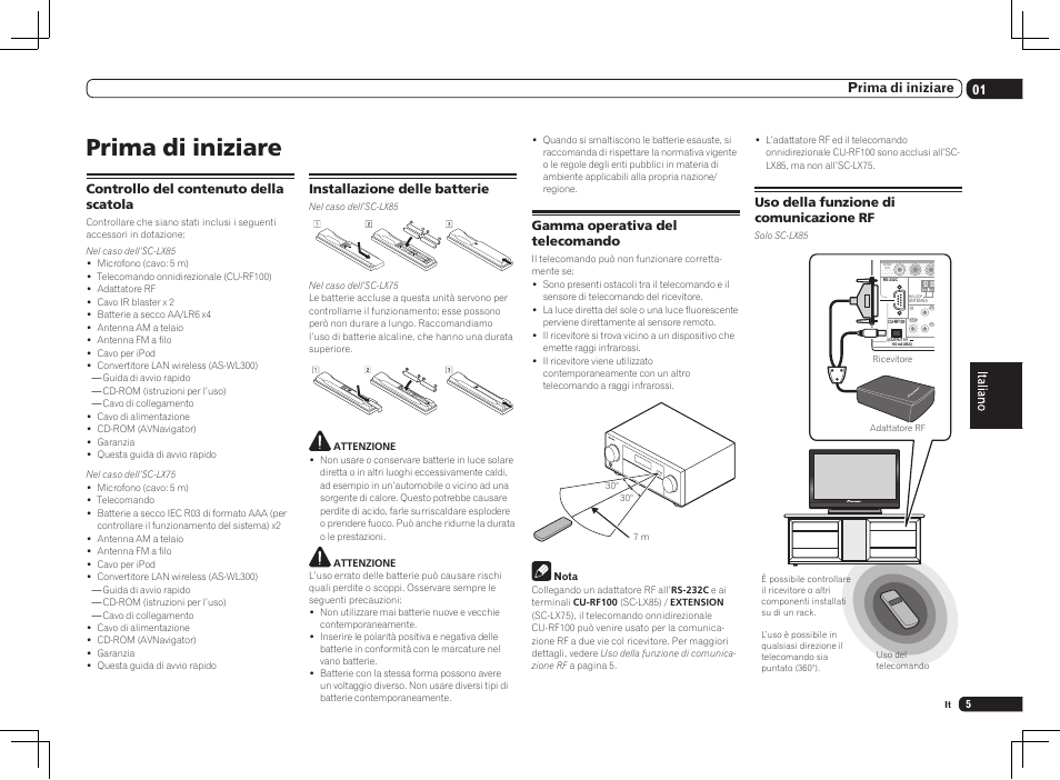 Prima di iniziare, 01 prima di iniziare | Pioneer SC-LX75 User Manual | Page 5 / 72