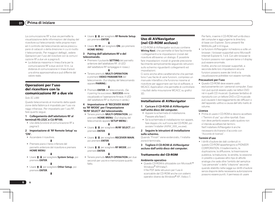 01 prima di iniziare | Pioneer SC-LX75 User Manual | Page 6 / 72