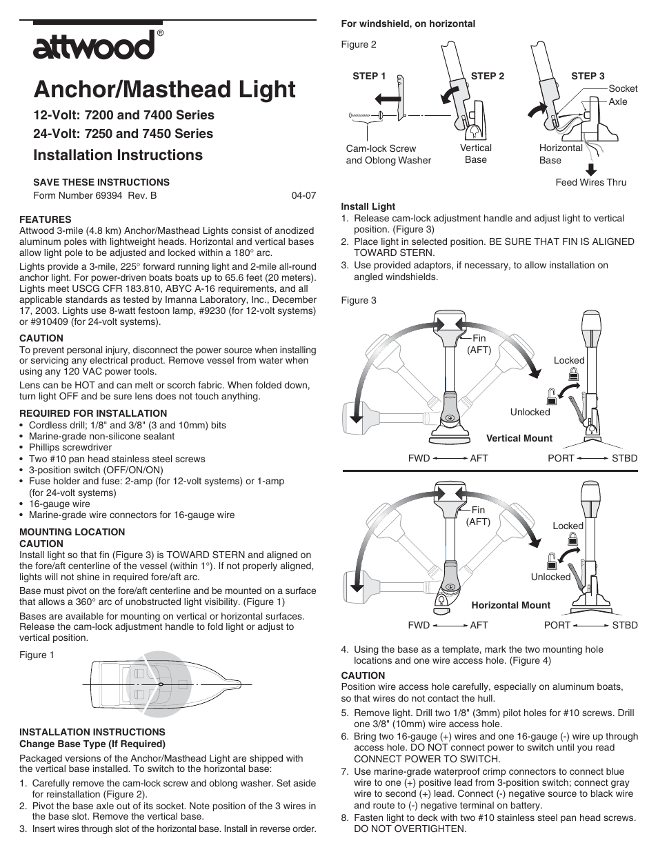 Attwood 7250 Series User Manual | 2 pages