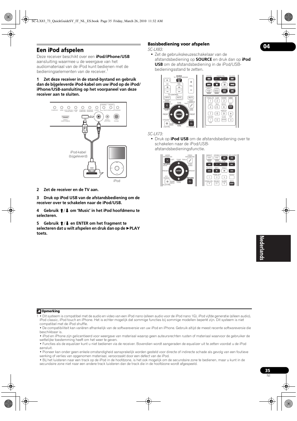 Een ipod afspelen, Basisbediening voor afspelen, Ipod ipod-kabel (bijgeleverd) | Pioneer SC-LX83 User Manual | Page 111 / 120