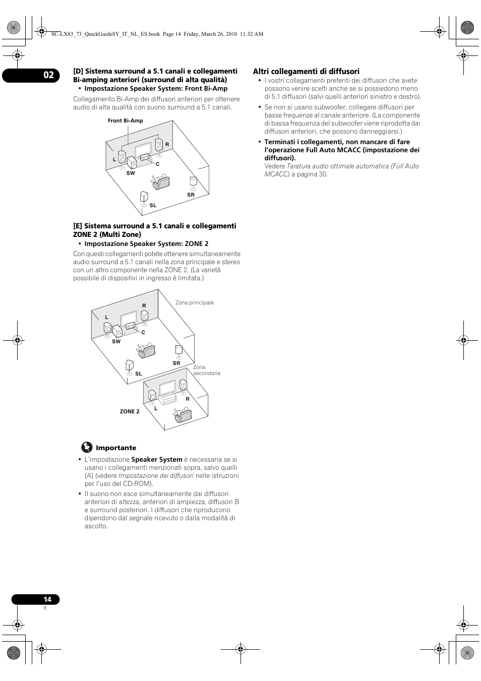 Altri collegamenti di diffusori | Pioneer SC-LX83 User Manual | Page 14 / 120