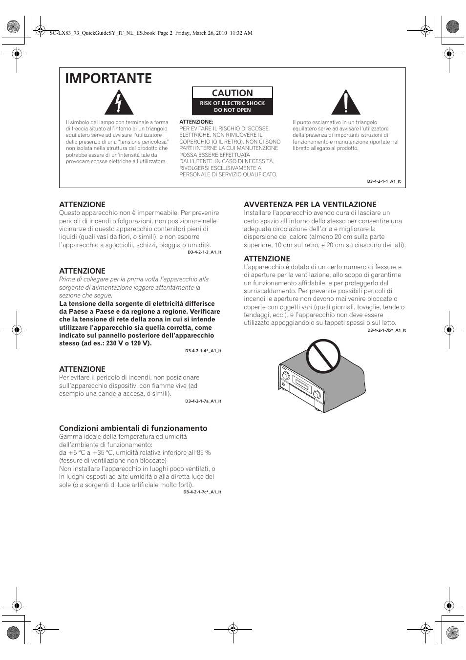 Importante, Caution | Pioneer SC-LX83 User Manual | Page 2 / 120