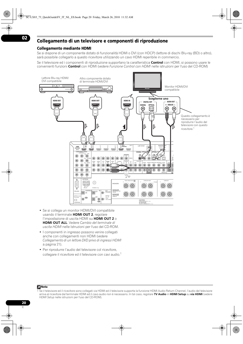 Collegamento mediante hdmi | Pioneer SC-LX83 User Manual | Page 20 / 120