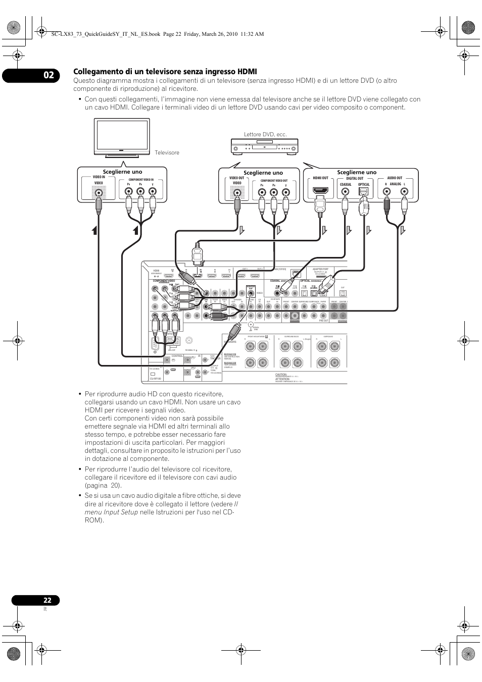 Collegamento di un televisore senza ingresso hdmi | Pioneer SC-LX83 User Manual | Page 22 / 120