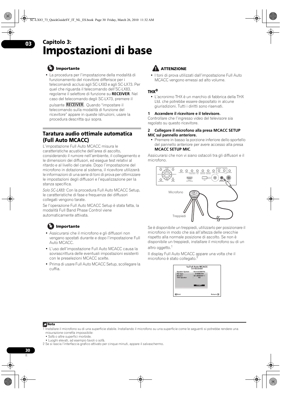 Impostazioni di base, 03 impostazioni di base, Capitolo 3 | Receiver | Pioneer SC-LX83 User Manual | Page 30 / 120