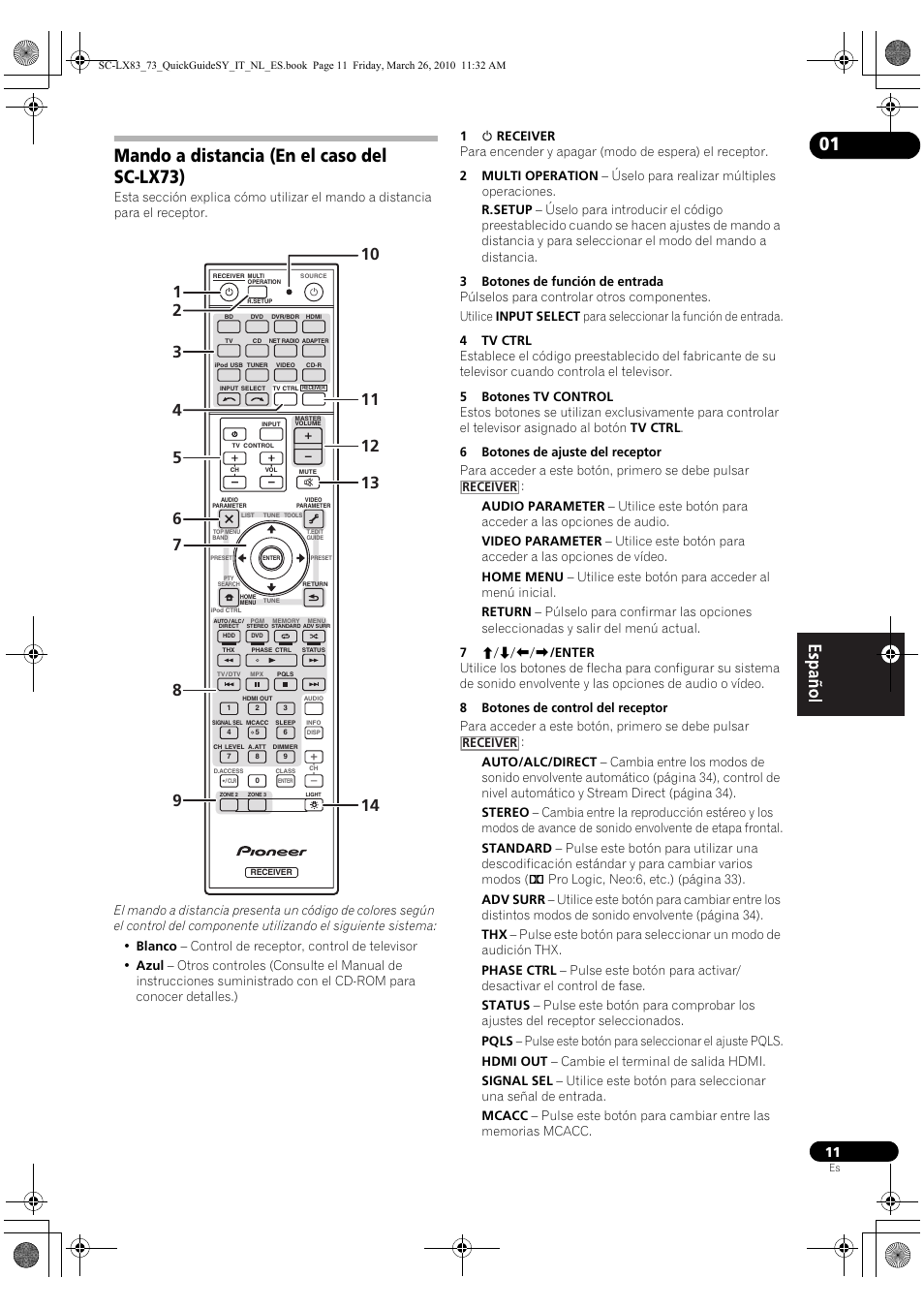 Mando a distancia (en el caso del sc-lx73) | Pioneer SC-LX83 User Manual | Page 49 / 120