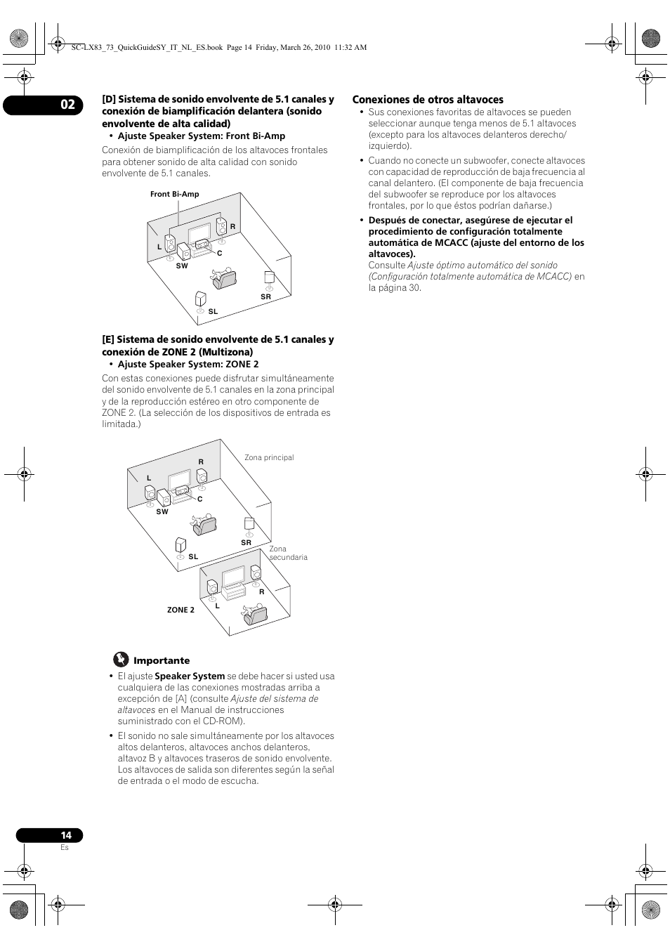 Conexiones de otros altavoces | Pioneer SC-LX83 User Manual | Page 52 / 120