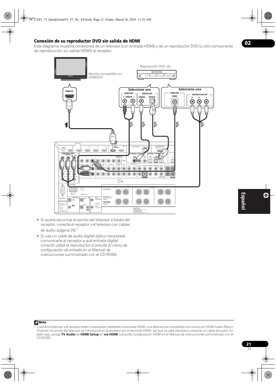 Conexión de su reproductor dvd sin salida de hdmi | Pioneer SC-LX83 User Manual | Page 59 / 120