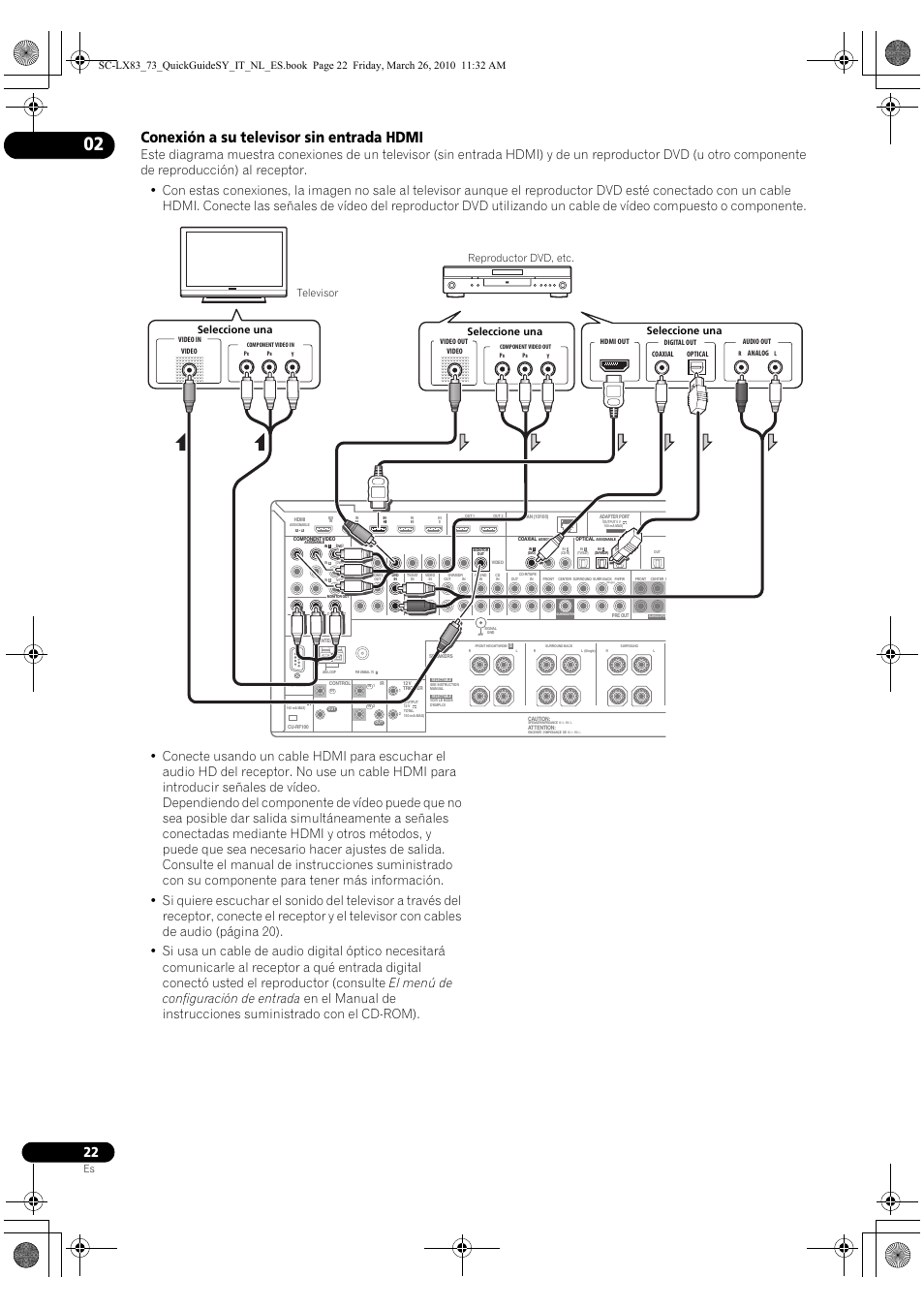 Conexión a su televisor sin entrada hdmi | Pioneer SC-LX83 User Manual | Page 60 / 120
