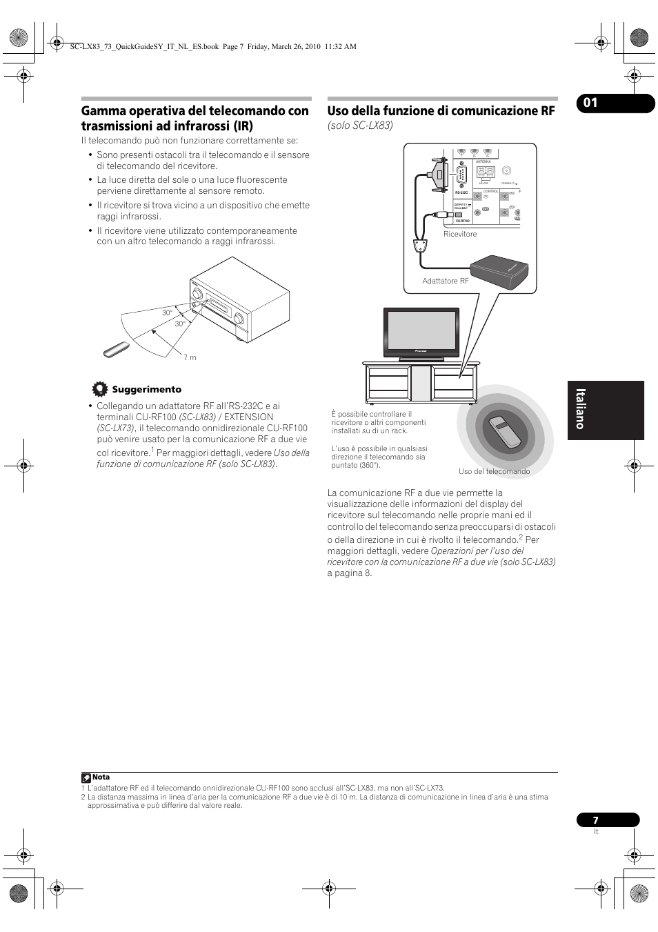 Uso della funzione di comunicazione rf, Solo sc-lx83) | Pioneer SC-LX83 User Manual | Page 7 / 120