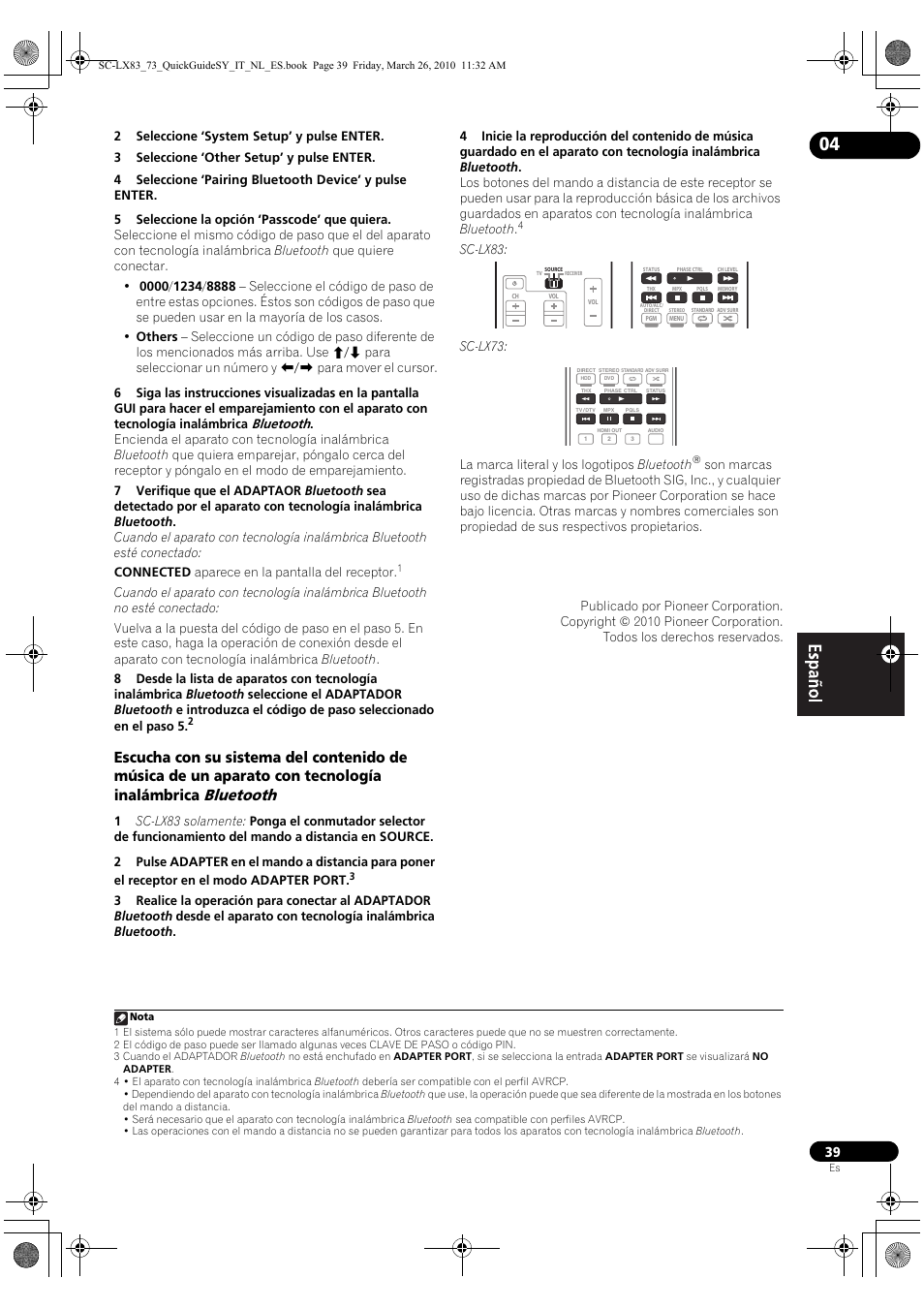 Bluetooth | Pioneer SC-LX83 User Manual | Page 77 / 120