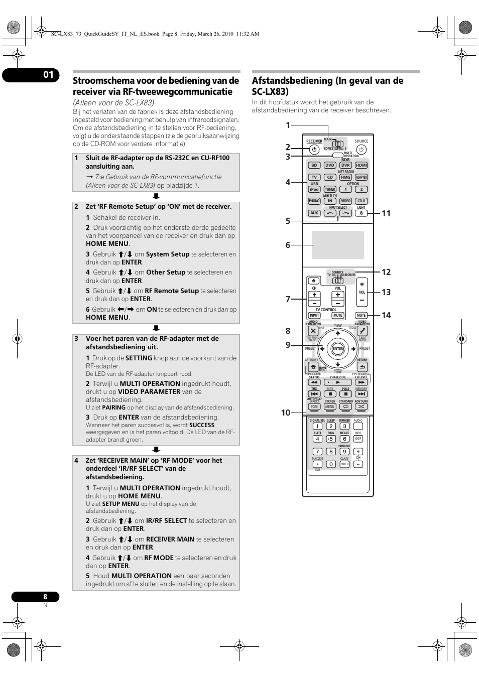 Afstandsbediening (in geval van de sc-lx83), Alleen voor de sc-lx83) | Pioneer SC-LX83 User Manual | Page 84 / 120