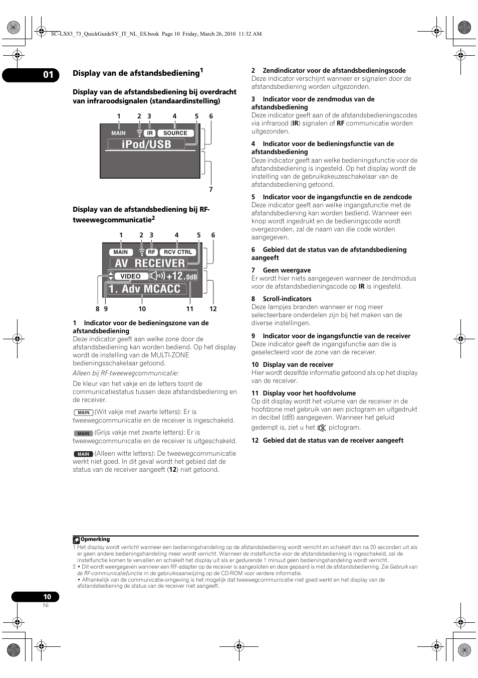 Display van de afstandsbediening, Ipod/usb, Av receiver 1. adv mcacc +12 | Pioneer SC-LX83 User Manual | Page 86 / 120