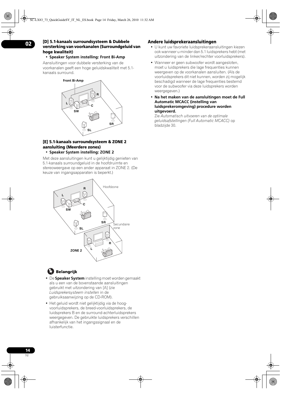 Andere luidsprekeraansluitingen | Pioneer SC-LX83 User Manual | Page 90 / 120