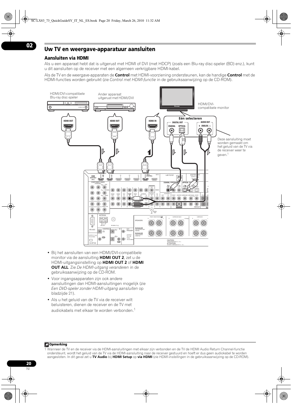 Uw tv en weergave-apparatuur aansluiten, Aansluiten via hdmi | Pioneer SC-LX83 User Manual | Page 96 / 120
