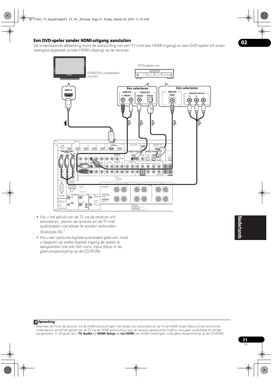 Een dvd-speler zonder hdmi-uitgang aansluiten | Pioneer SC-LX83 User Manual | Page 97 / 120