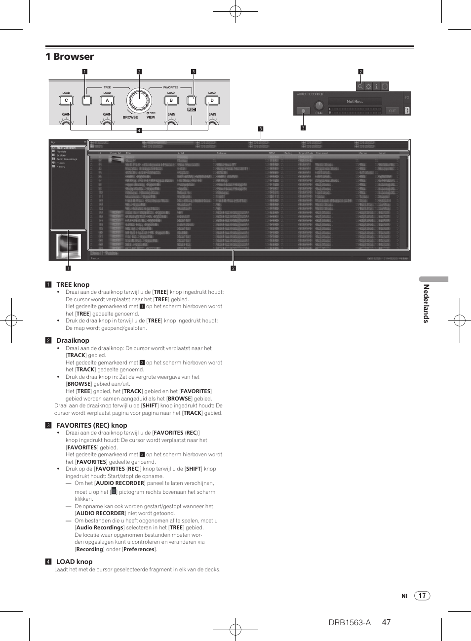 1 browser, Drb1563-a, 17 nederlands | Pioneer DDJ-T1 User Manual | Page 47 / 128