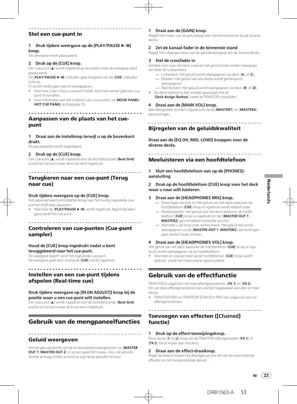 Gebruik van de mengpaneelfuncties, Gebruik van de effectfunctie | Pioneer DDJ-T1 User Manual | Page 53 / 128