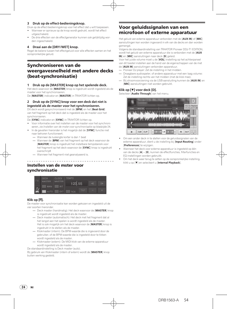 Drb1563-a, Instellen van de mster voor synchronisatie | Pioneer DDJ-T1 User Manual | Page 54 / 128