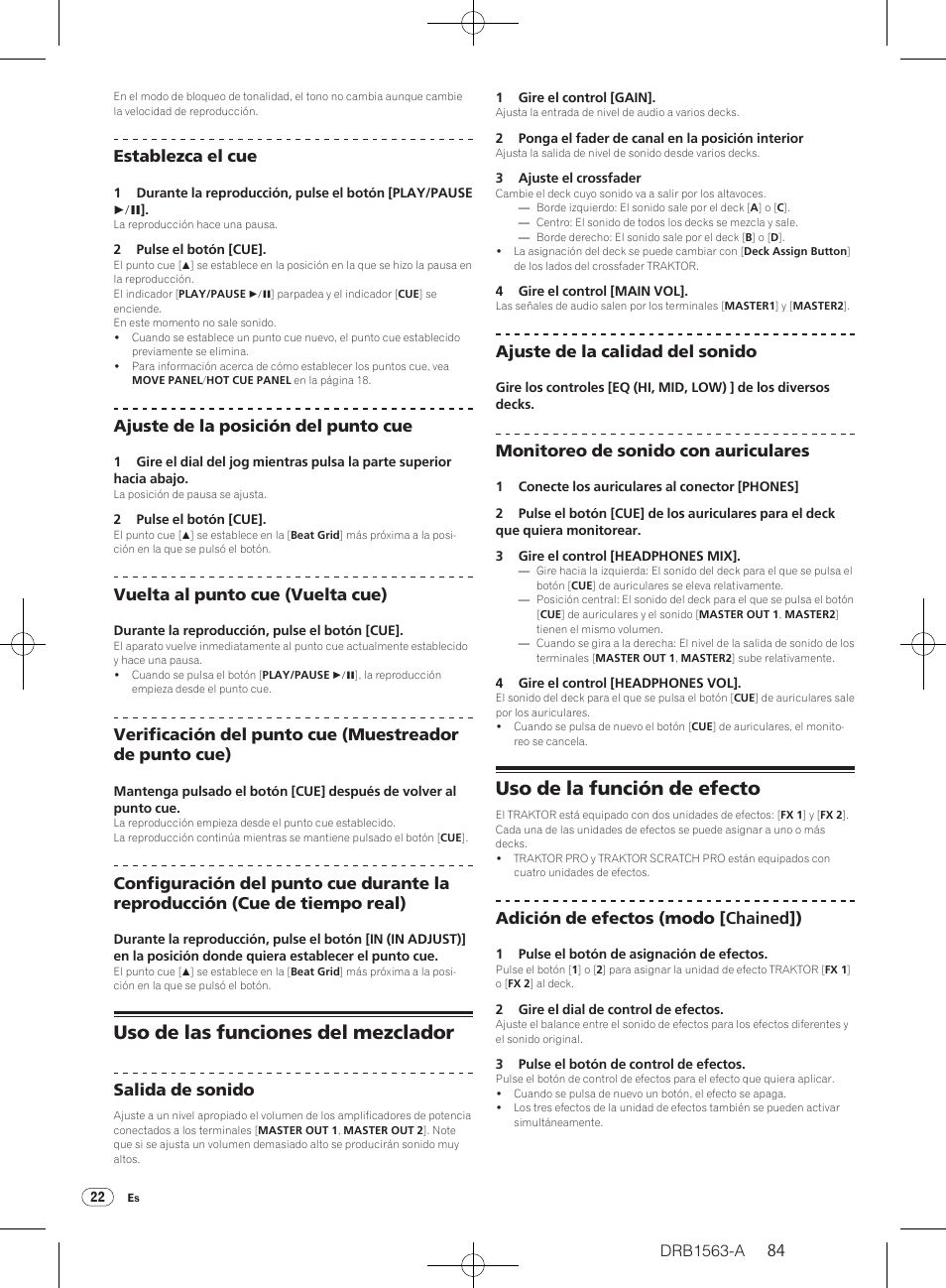 Uso de las funciones del mezclador, Uso de la función de efecto | Pioneer DDJ-T1 User Manual | Page 84 / 128