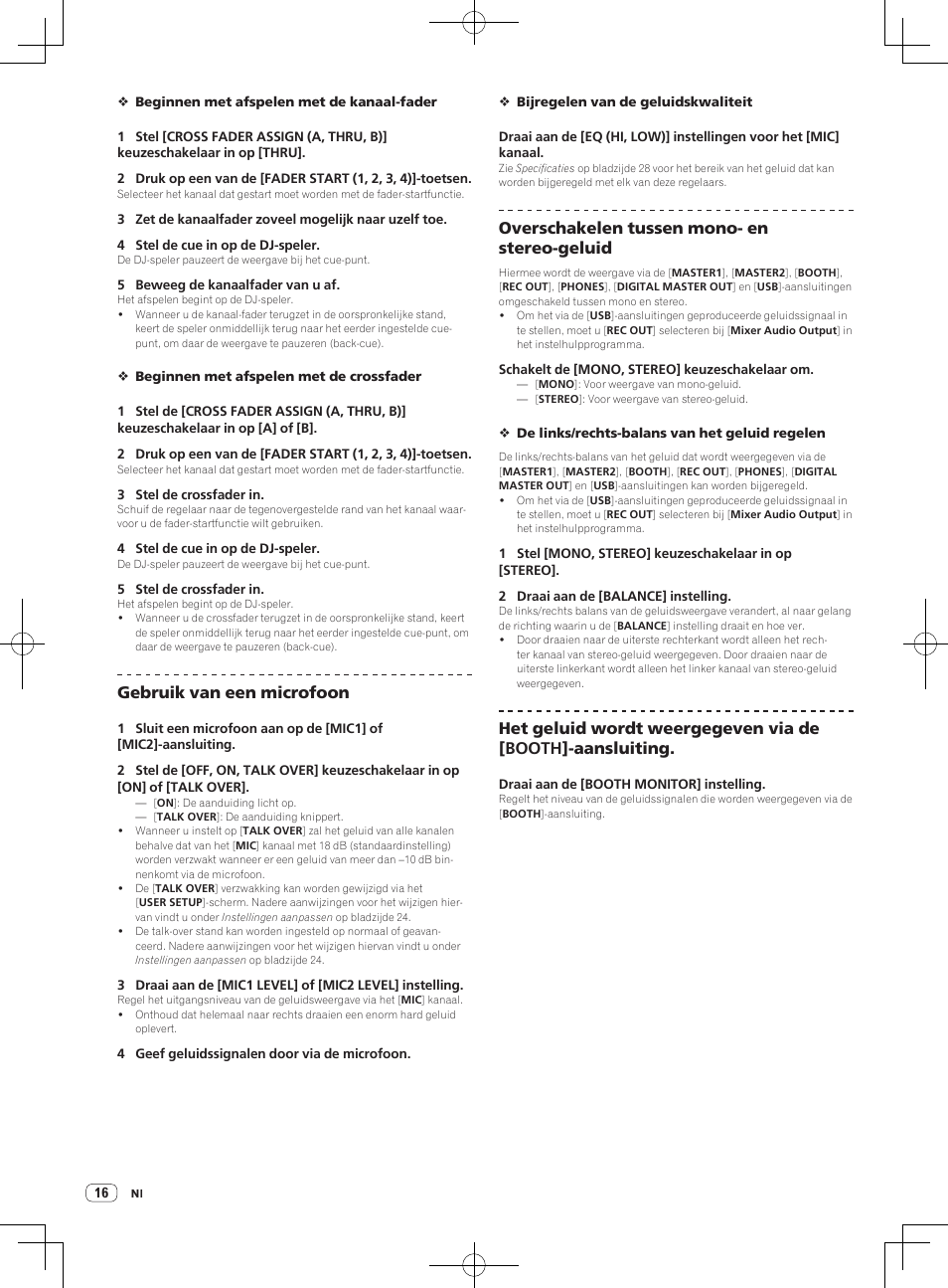 Gebruik van een microfoon, Overschakelen tussen mono- en stereo-geluid | Pioneer DJM-850-W User Manual | Page 42 / 112