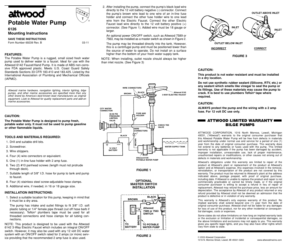 Attwood 6126 User Manual | 1 page