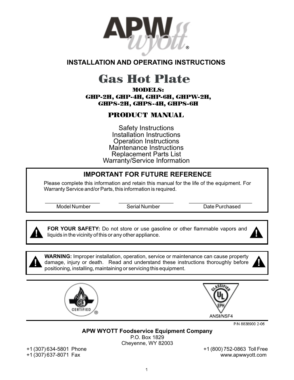 APW Wyott Gas Hot Plate GHP-2H User Manual | 12 pages