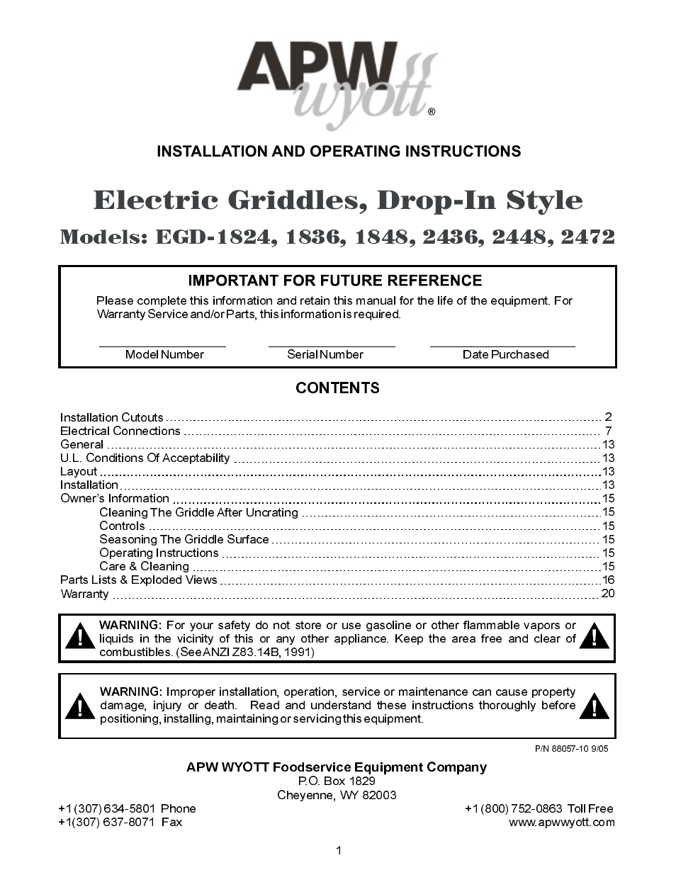 APW Wyott 1848 User Manual | 20 pages