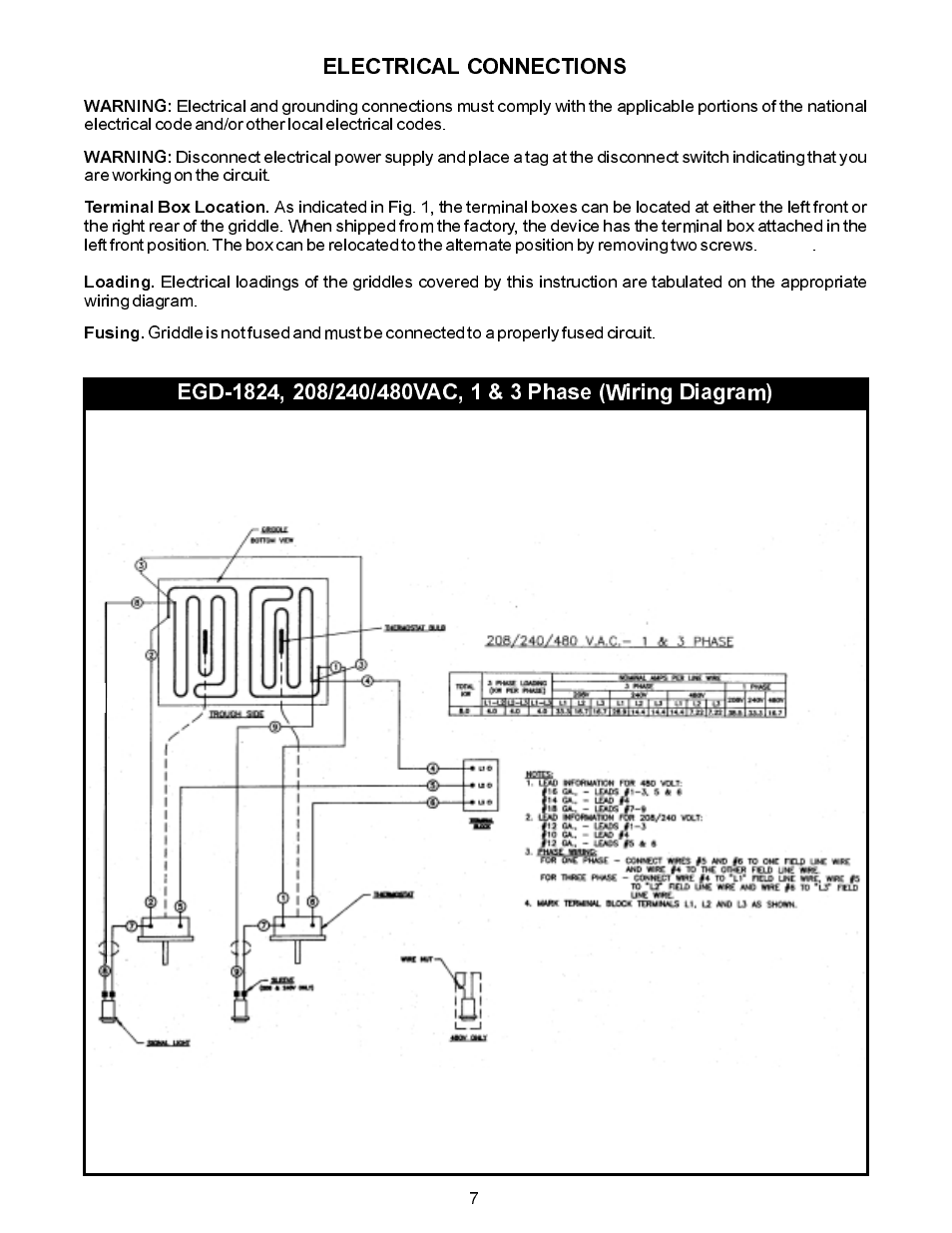 Electrical connections | APW Wyott 1848 User Manual | Page 7 / 20