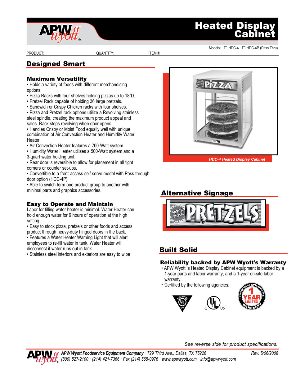APW Wyott HDC-4 User Manual | 2 pages