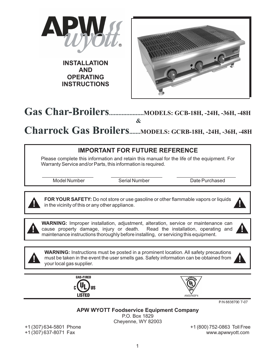 APW Wyott GCRB-48H User Manual | 20 pages