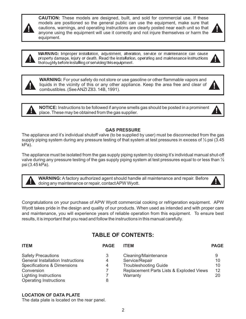 APW Wyott GCRB-48H User Manual | Page 2 / 20