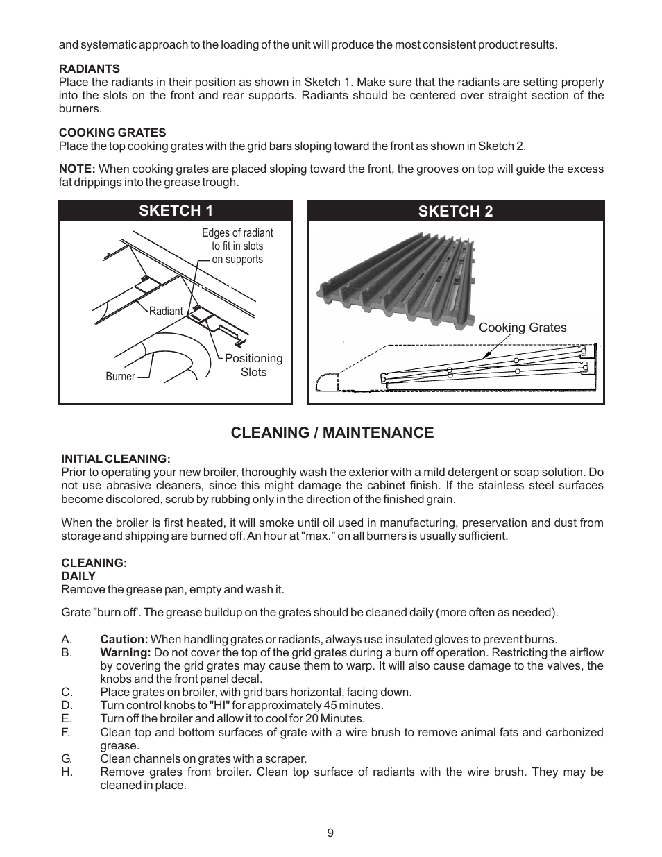 Sketch 1 sketch 2, Cleaning / maintenance | APW Wyott GCRB-48H User Manual | Page 9 / 20