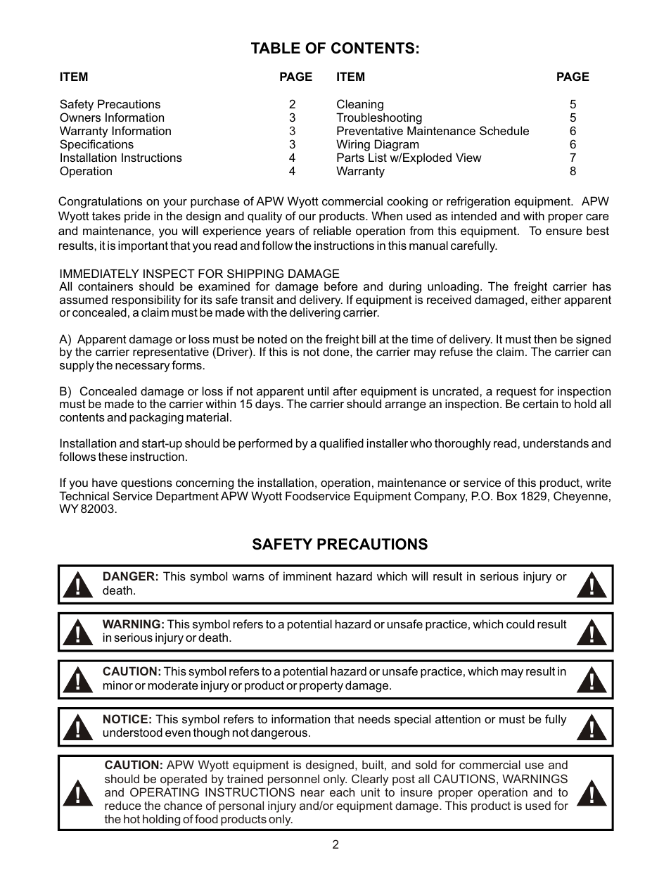 APW Wyott TG-2025 User Manual | Page 2 / 8