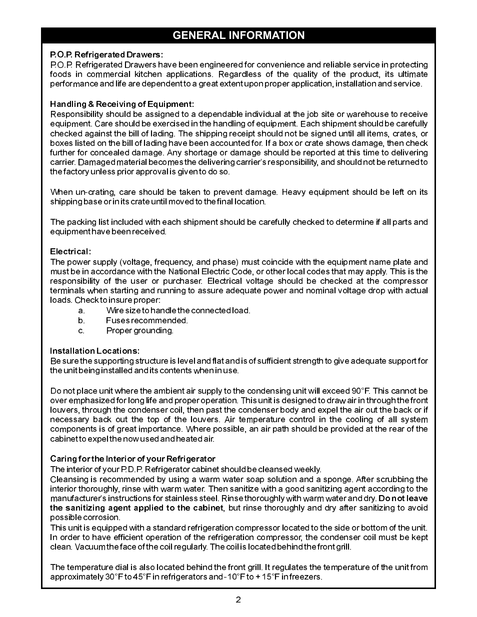 General information | APW Wyott POP 3S User Manual | Page 2 / 4