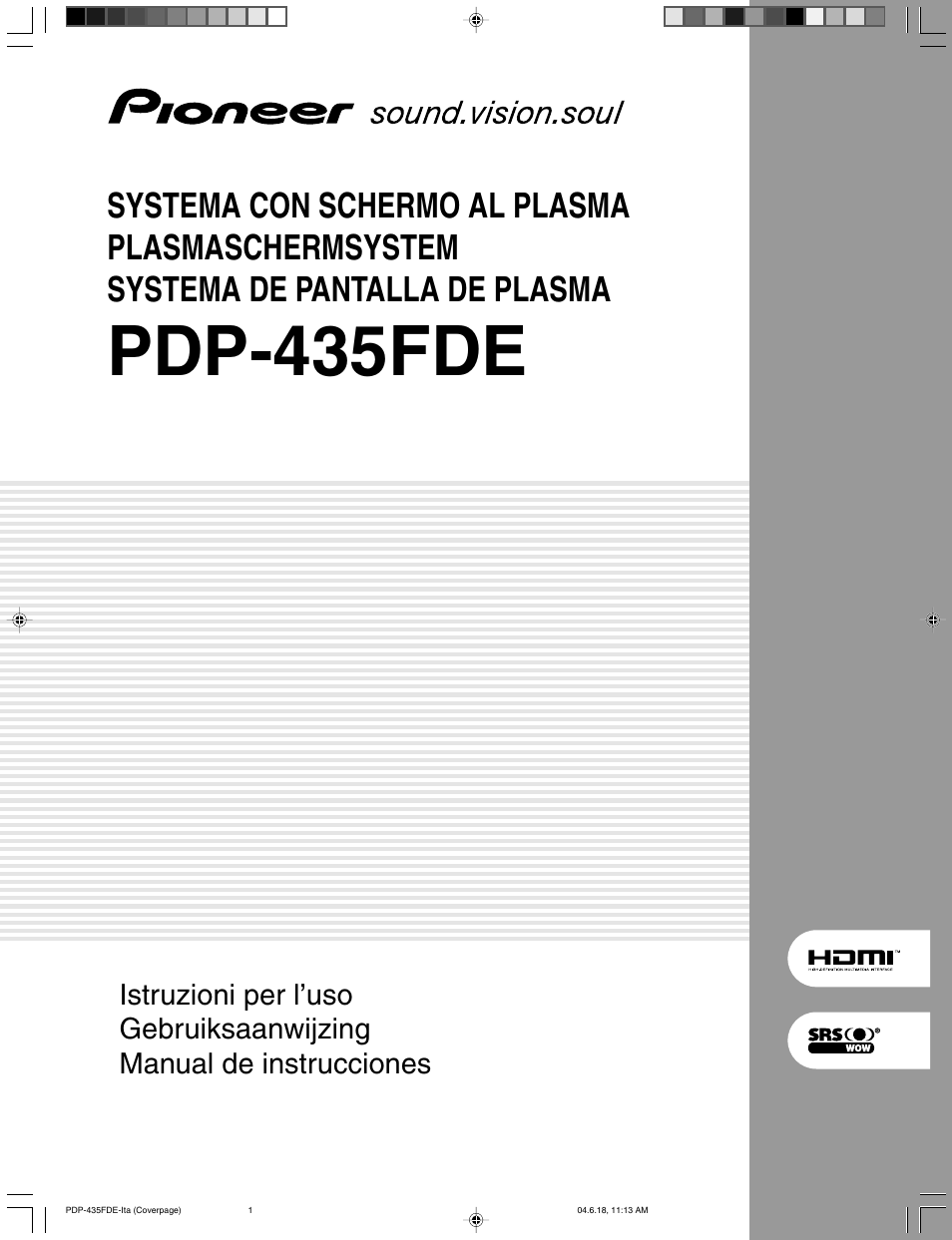 Pioneer PDP-505FDE User Manual | 140 pages
