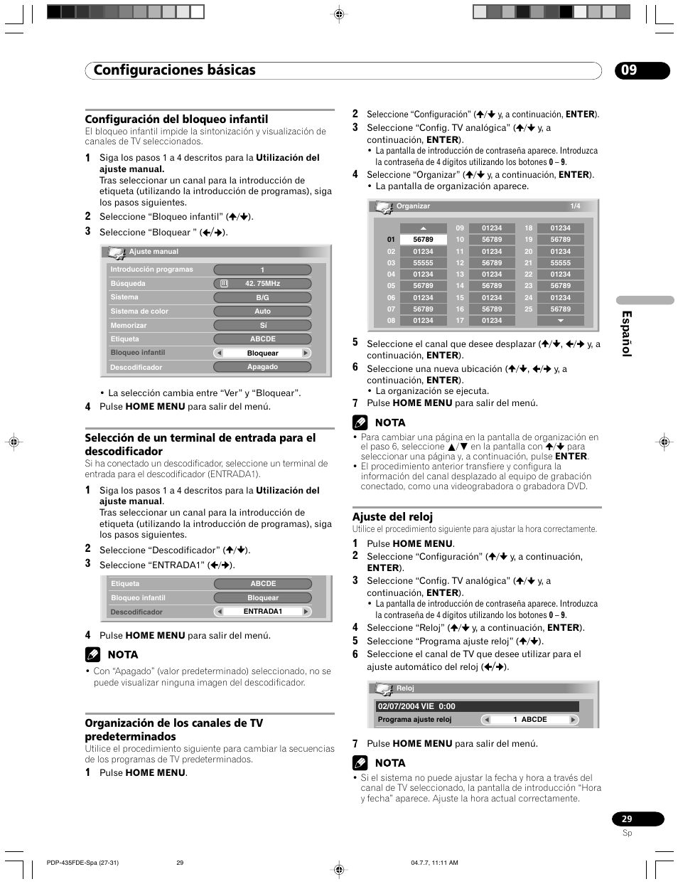 09 configuraciones básicas, Español | Pioneer PDP-505FDE User Manual | Page 121 / 140