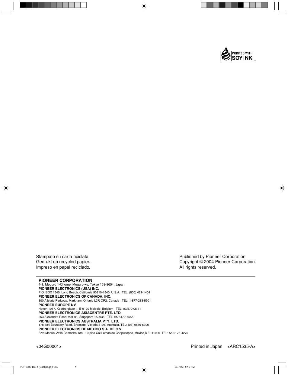 Pioneer PDP-505FDE User Manual | Page 140 / 140