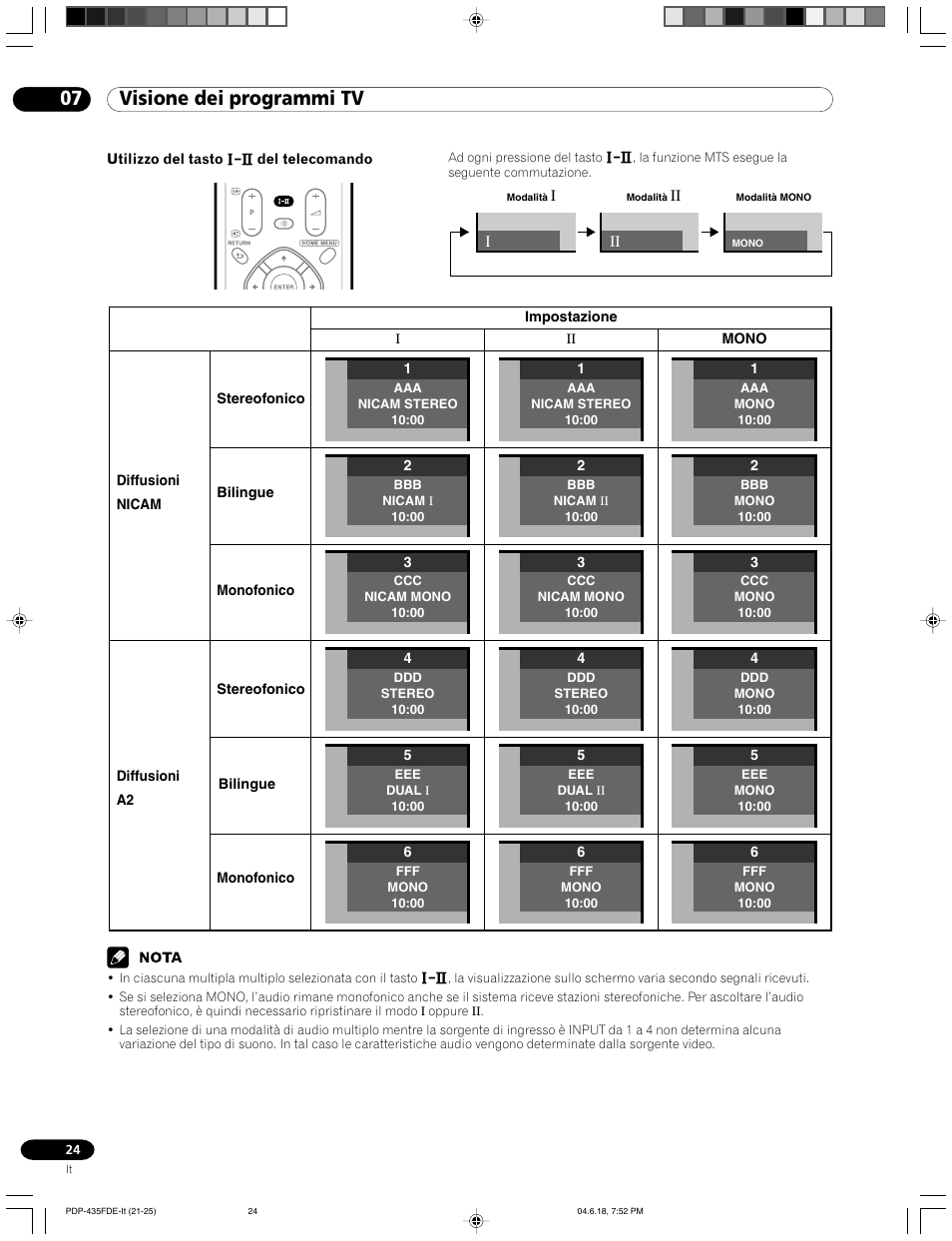 07 visione dei programmi tv | Pioneer PDP-505FDE User Manual | Page 24 / 140
